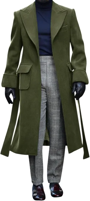 Runcati Men's Trench Coat Notched Collar Long Pea Coat Casual Warm Winter Overcoat With Pockets