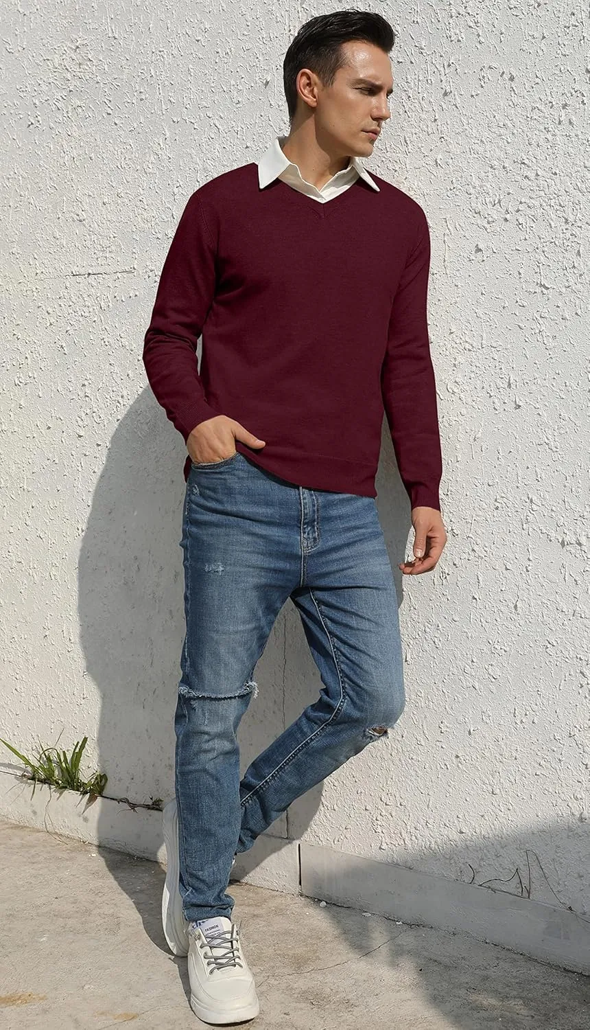 Sailwind Mens V-Neck Wool Knit Casual Pullover Sweater