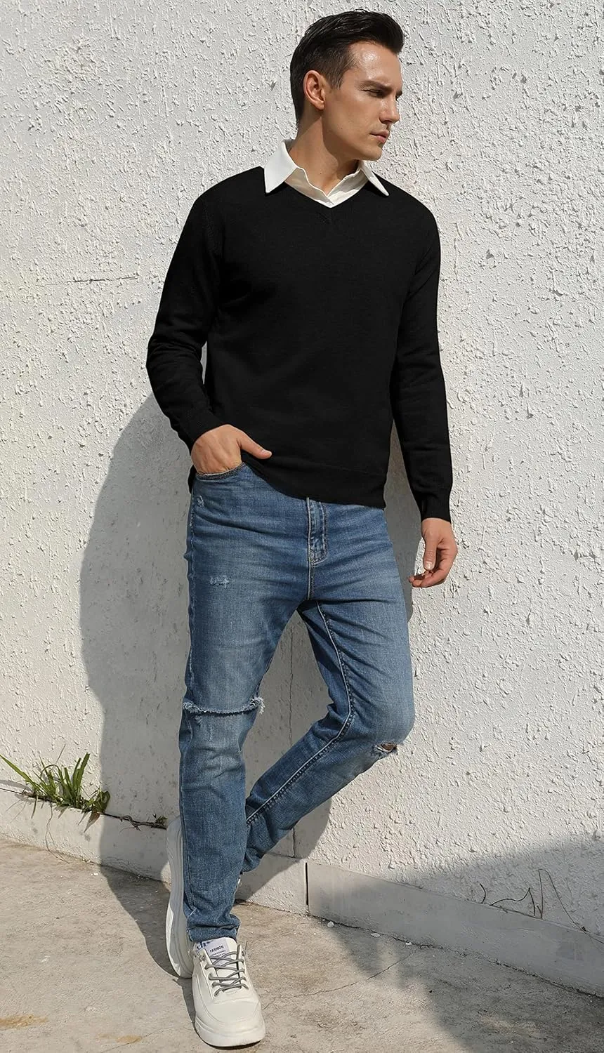 Sailwind Mens V-Neck Wool Knit Casual Pullover Sweater