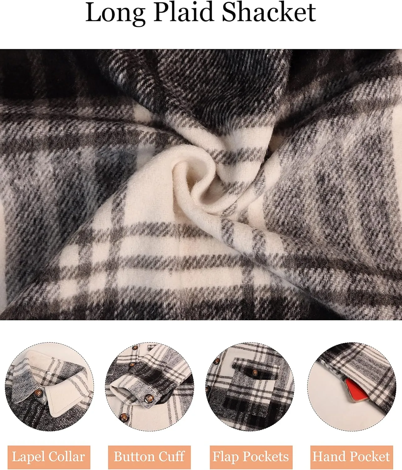 SeekMe Women's Oversized Flannel Plaid Shacket Jacket Flap Pocket Lapel Button Down Long Shirt Jackets