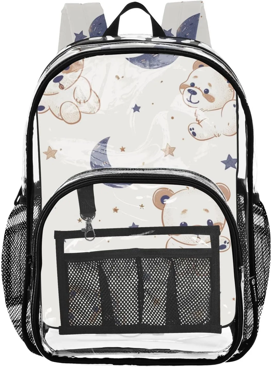 senya Transparent School Bag Bears Moon Stars Travel Backpack With Water-Resistant PVC Plastic Clear Bagpack