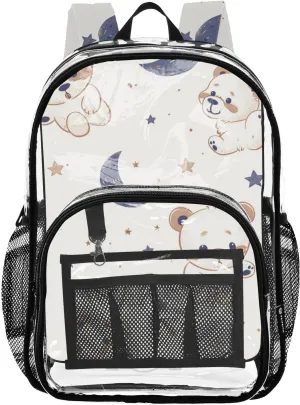senya Transparent School Bag Bears Moon Stars Travel Backpack With Water-Resistant PVC Plastic Clear Bagpack