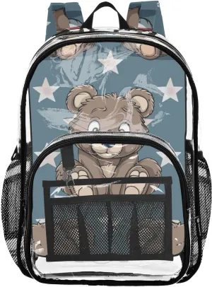 senya Transparent School Bag Bears Stars Flag Travel Backpack With Water-Resistant PVC Plastic Clear Bagpack