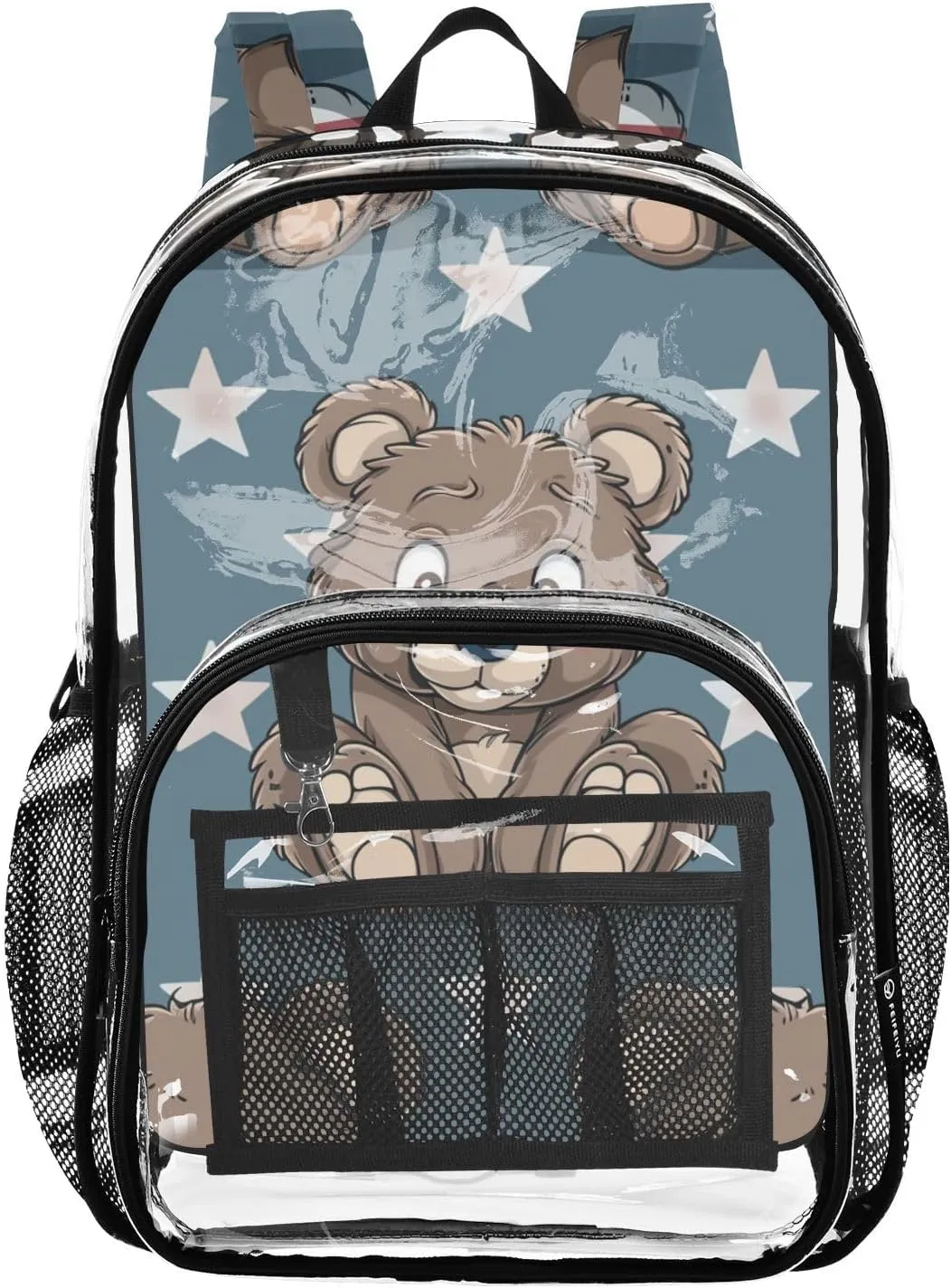 senya Transparent School Bag Bears Stars Flag Travel Backpack With Water-Resistant PVC Plastic Clear Bagpack