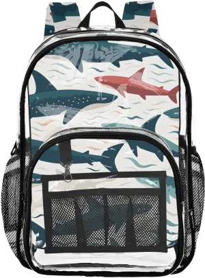 senya Transparent School Bag Black-red Shark Travel Backpack With Water-Resistant PVC Plastic Clear Bagpack