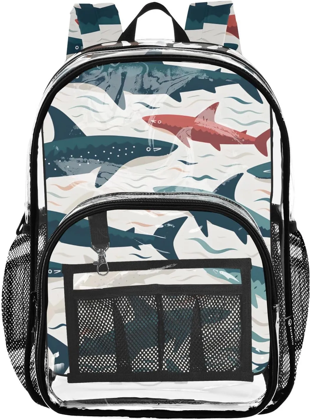 senya Transparent School Bag Black-red Shark Travel Backpack With Water-Resistant PVC Plastic Clear Bagpack