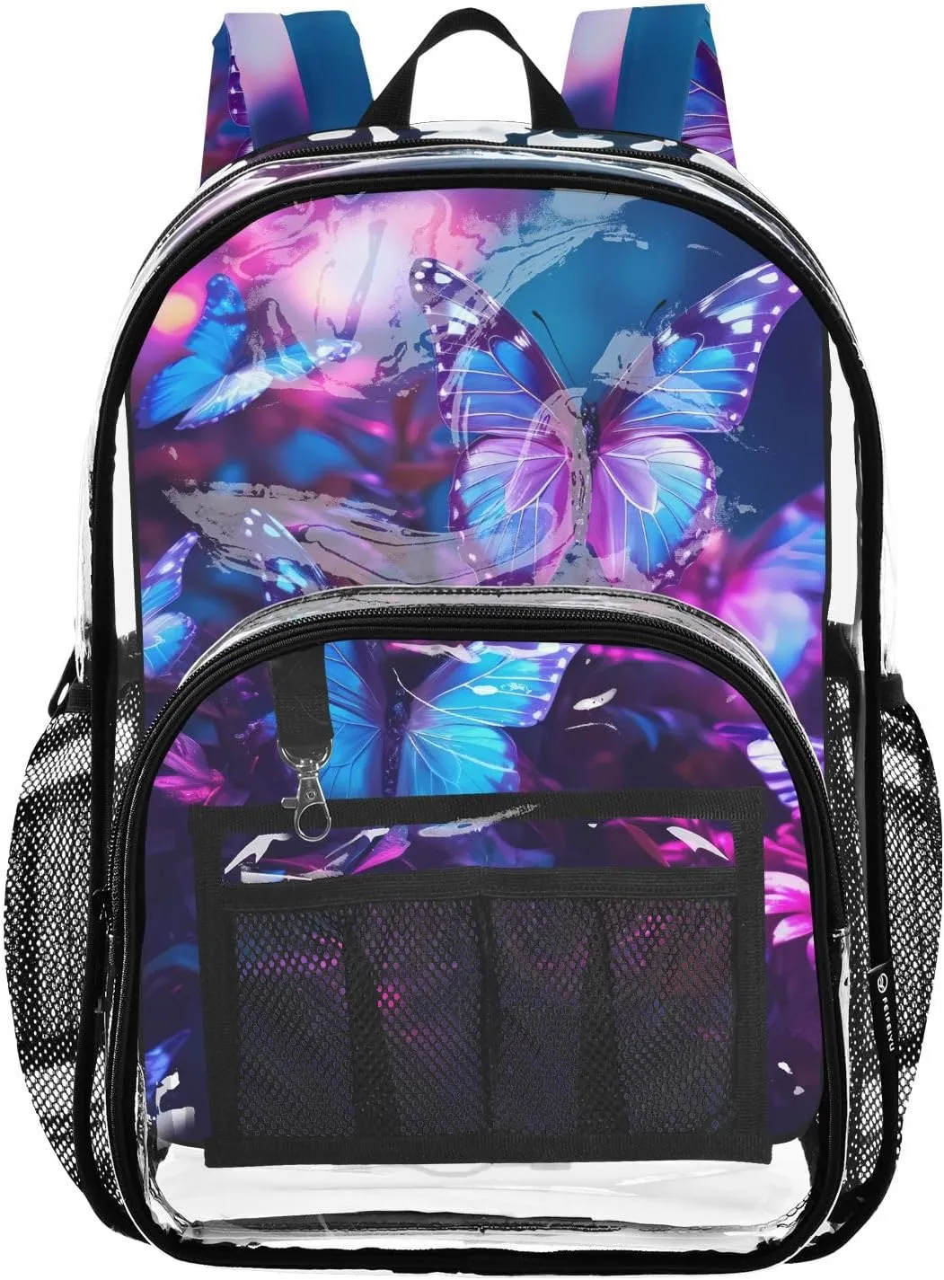 senya Transparent School Bag Blue-purple Butterfly Travel Backpack With Water-Resistant PVC Plastic Clear Bagpack