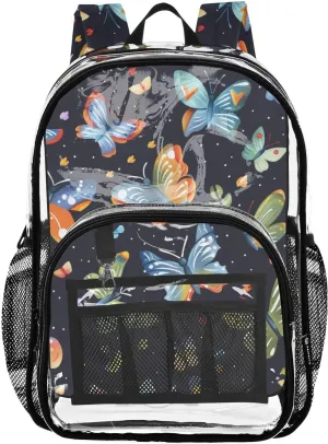 senya Transparent School Bag Butterflies Flying Travel Backpack With Water-Resistant PVC Plastic Clear Bagpack