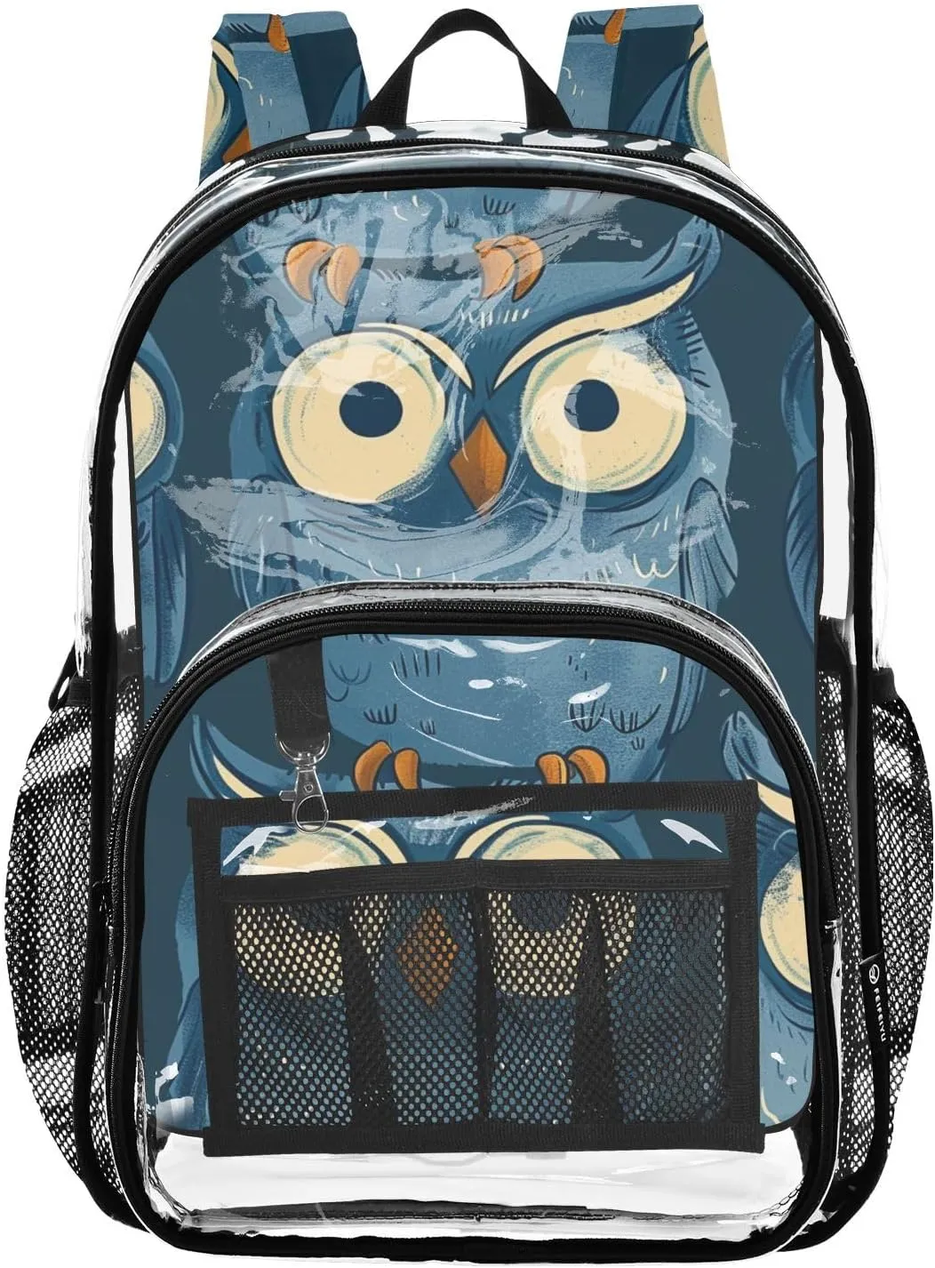 senya Transparent School Bag Cartoon Lovable Owls Travel Backpack With Water-Resistant PVC Plastic Clear Bagpack