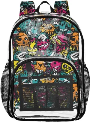 senya Transparent School Bag Cartoon Skull Monster Travel Backpack With Water-Resistant PVC Plastic Clear Bagpack