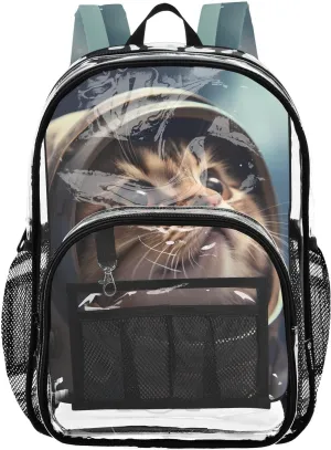 senya Transparent School Bag Cat Astronaut Travel Backpack With Water-Resistant PVC Plastic Clear Bagpack