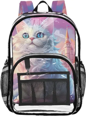 senya Transparent School Bag Cat Pink Castle Travel Backpack With Water-Resistant PVC Plastic Clear Bagpack