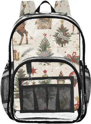 senya Transparent School Bag Christmas Elk Gifts Travel Backpack With Water-Resistant PVC Plastic Clear Bagpack