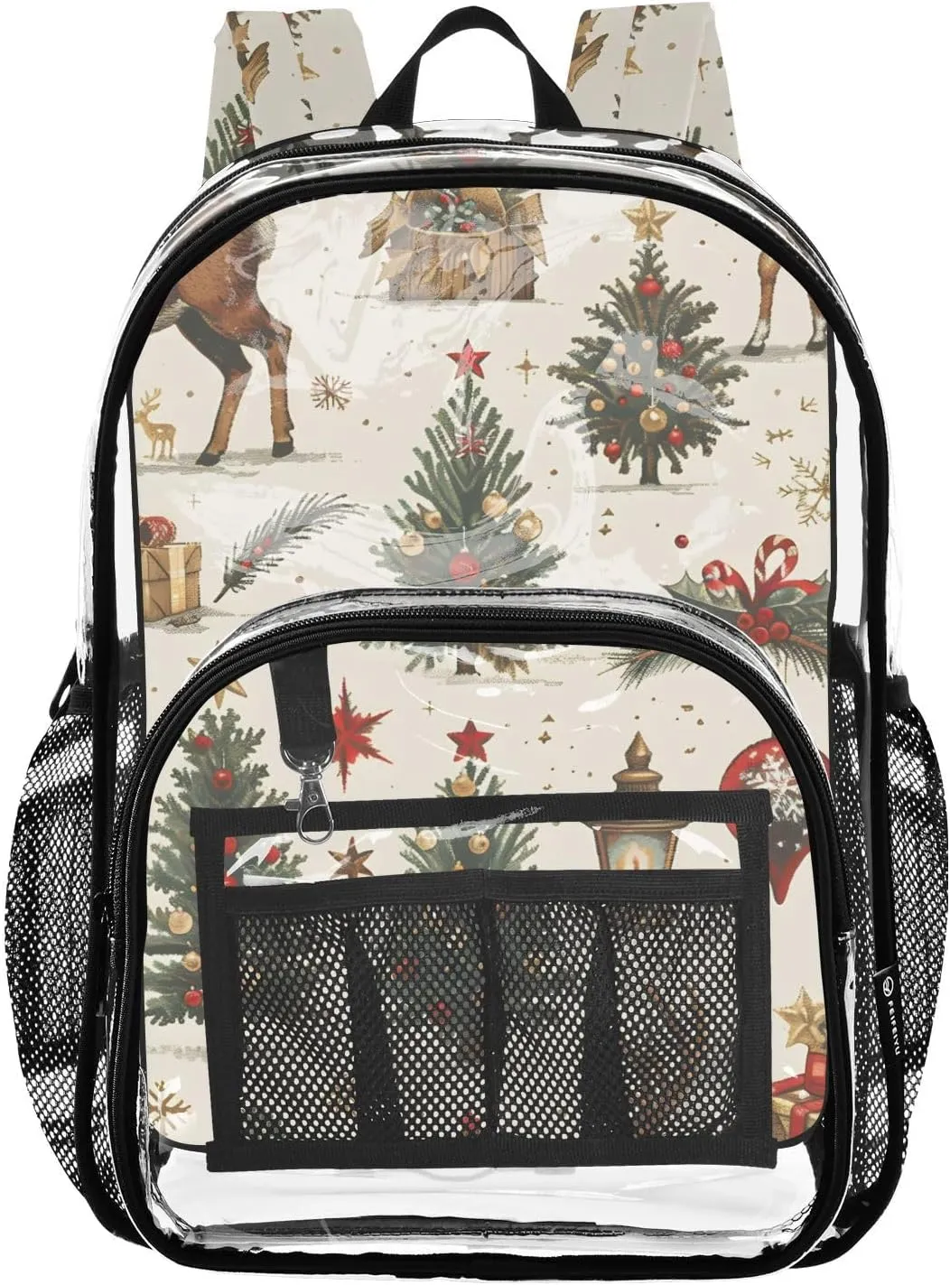 senya Transparent School Bag Christmas Elk Gifts Travel Backpack With Water-Resistant PVC Plastic Clear Bagpack