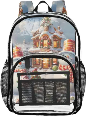 senya Transparent School Bag Christmas Striped Snowman Travel Backpack With Water-Resistant PVC Plastic Clear Bagpack