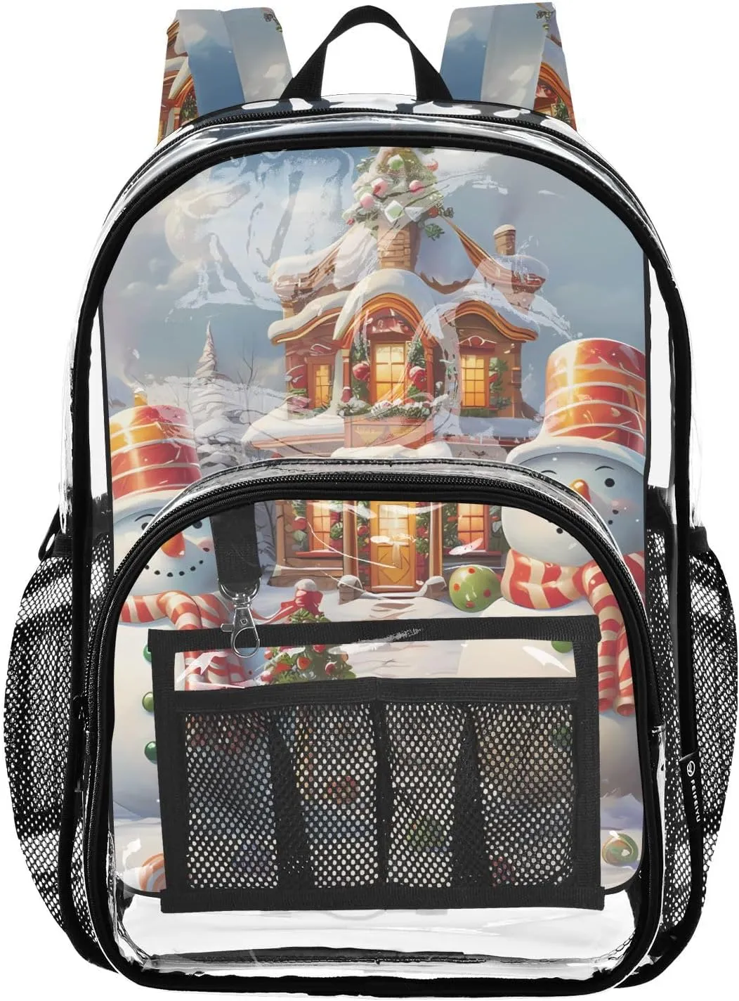 senya Transparent School Bag Christmas Striped Snowman Travel Backpack With Water-Resistant PVC Plastic Clear Bagpack