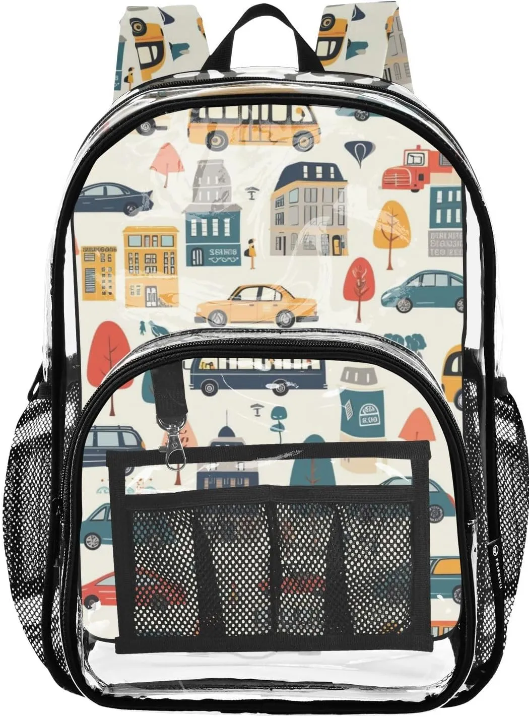 senya Transparent School Bag City Cars Buildings Travel Backpack With Water-Resistant PVC Plastic Clear Bagpack