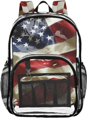 senya Transparent School Bag Cloth National Flag Travel Backpack With Water-Resistant PVC Plastic Clear Bagpack
