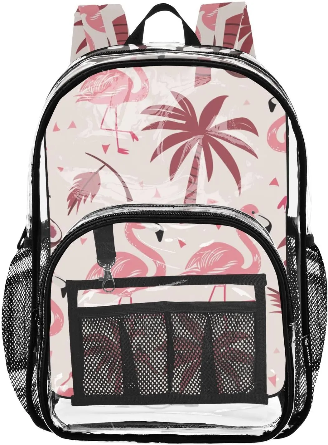 senya Transparent School Bag Coconut Trees Flamingos Travel Backpack With Water-Resistant PVC Plastic Clear Bagpack