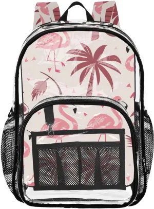 senya Transparent School Bag Coconut Trees Flamingos Travel Backpack With Water-Resistant PVC Plastic Clear Bagpack