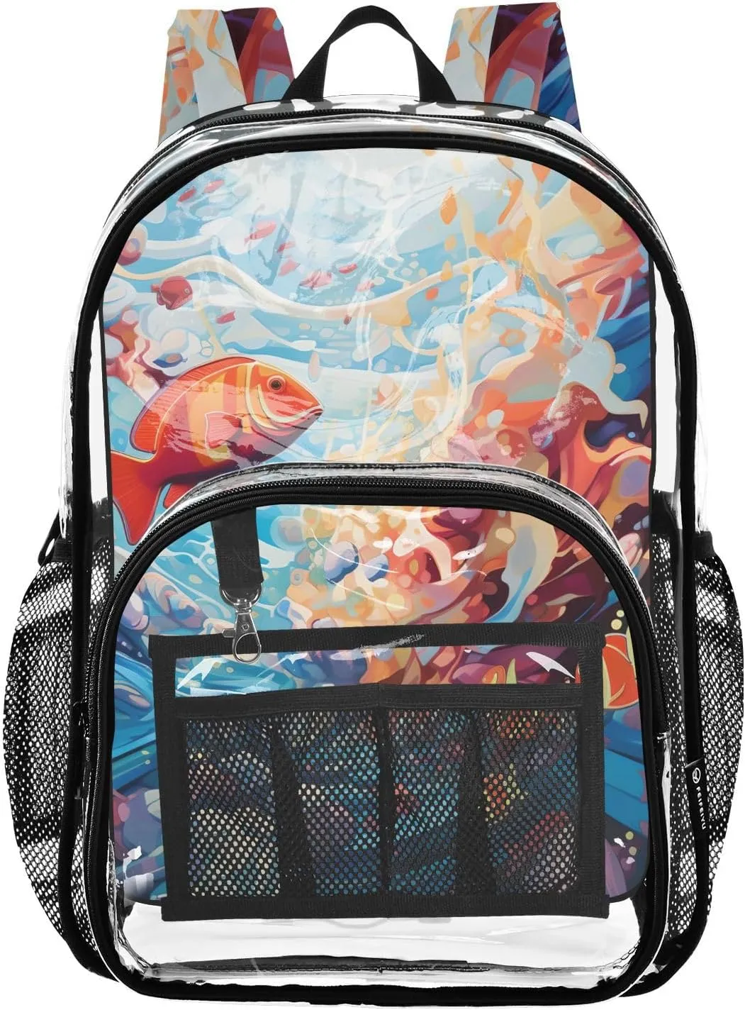senya Transparent School Bag Colored Goldfish Colony Travel Backpack With Water-Resistant PVC Plastic Clear Bagpack