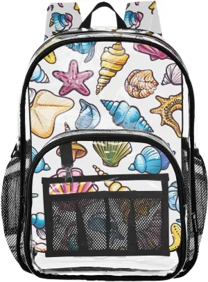 senya Transparent School Bag Colorful Seashells Conch Travel Backpack With Water-Resistant PVC Plastic Clear Bagpack