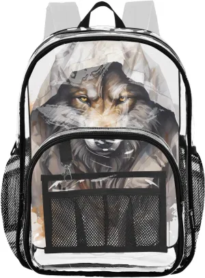 senya Transparent School Bag Cool Gray Wolf Travel Backpack With Water-Resistant PVC Plastic Clear Bagpack