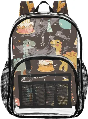 senya Transparent School Bag Dinosaurs Celebrate Birthday Travel Backpack With Water-Resistant PVC Plastic Clear Bagpack