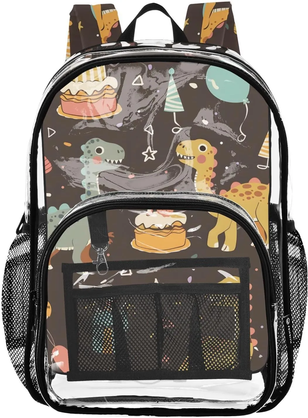 senya Transparent School Bag Dinosaurs Celebrate Birthday Travel Backpack With Water-Resistant PVC Plastic Clear Bagpack