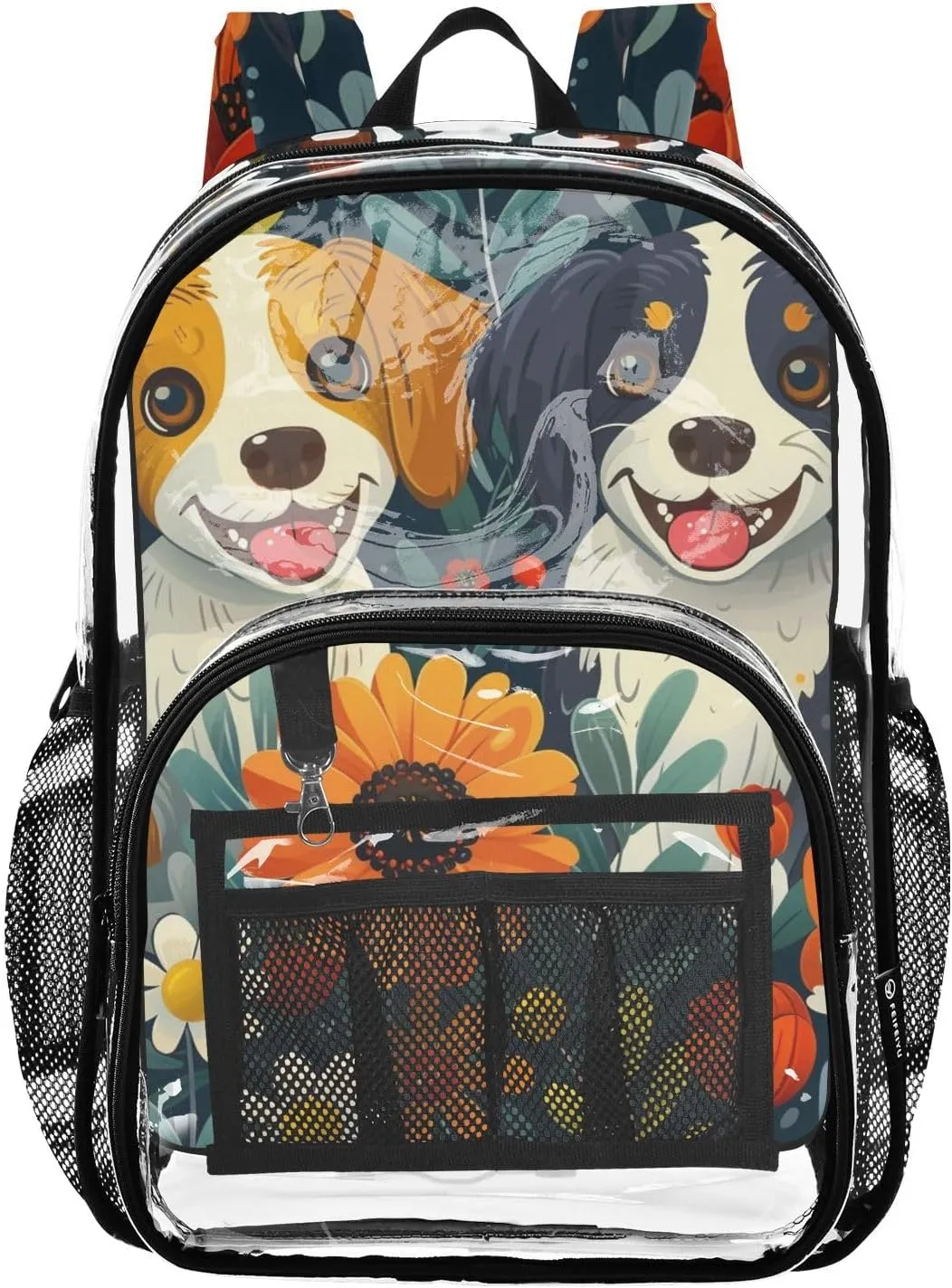 senya Transparent School Bag Dogs Spring Daisies Travel Backpack With Water-Resistant PVC Plastic Clear Bagpack