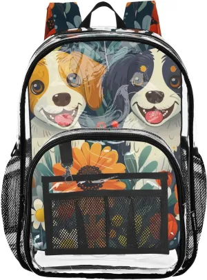 senya Transparent School Bag Dogs Spring Daisies Travel Backpack With Water-Resistant PVC Plastic Clear Bagpack