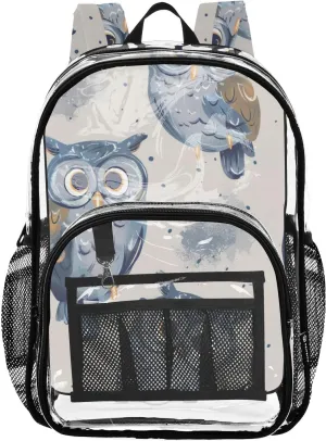 senya Transparent School Bag Doodle Owls Dots Travel Backpack With Water-Resistant PVC Plastic Clear Bagpack