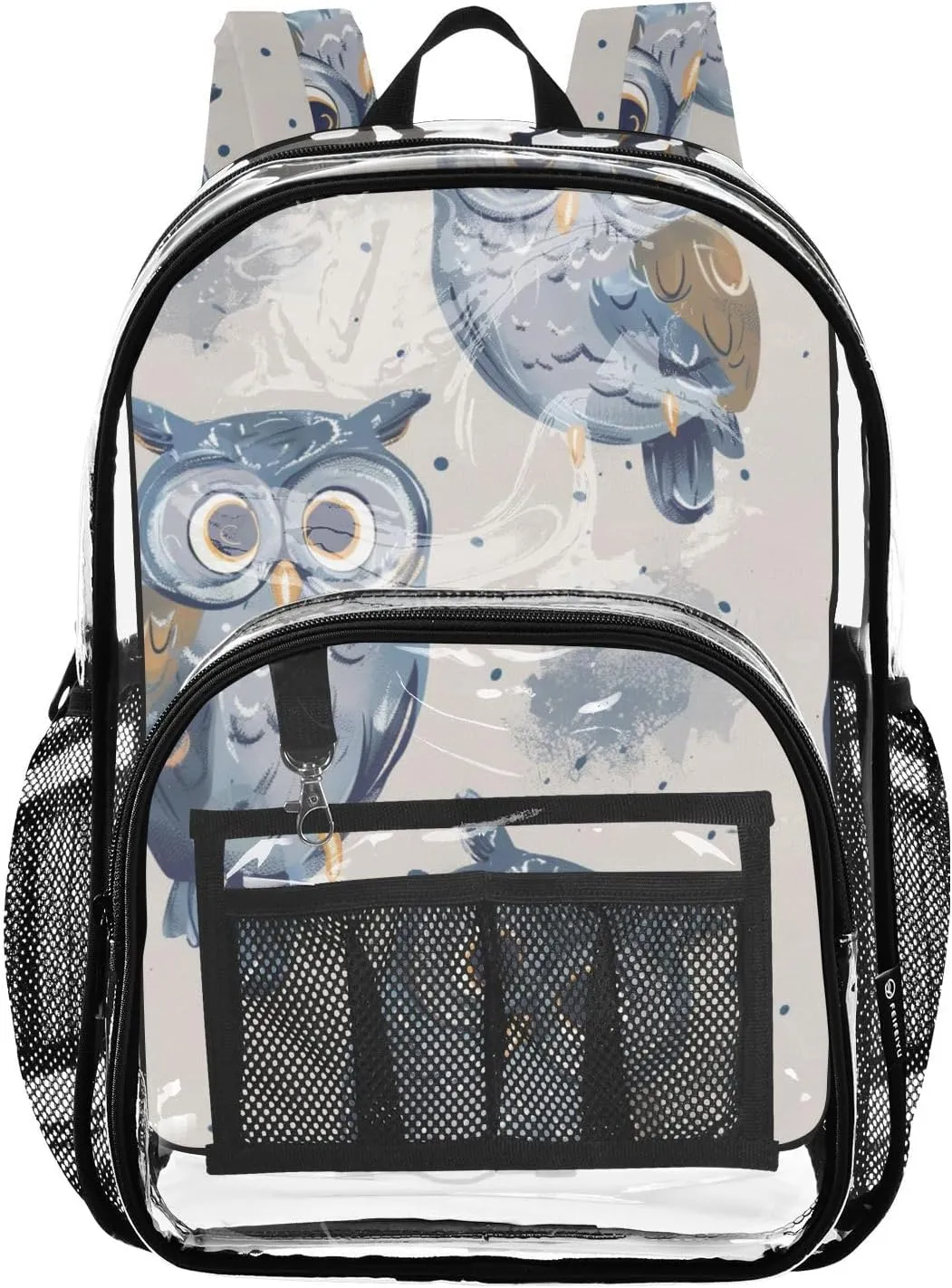 senya Transparent School Bag Doodle Owls Dots Travel Backpack With Water-Resistant PVC Plastic Clear Bagpack