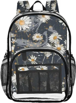 senya Transparent School Bag Elegant Daisies Travel Backpack With Water-Resistant PVC Plastic Clear Bagpack
