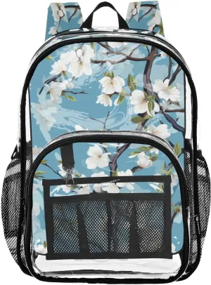 senya Transparent School Bag Elegant Plum Blossom Travel Backpack With Water-Resistant PVC Plastic Clear Bagpack