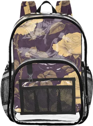 senya Transparent School Bag Elegant White Roses Travel Backpack With Water-Resistant PVC Plastic Clear Bagpack