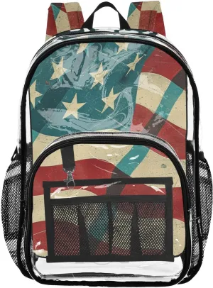 senya Transparent School Bag Faded National Flag Travel Backpack With Water-Resistant PVC Plastic Clear Bagpack