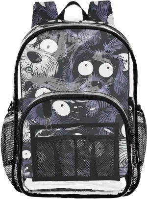 senya Transparent School Bag Fluffy Scared Dogs Travel Backpack With Water-Resistant PVC Plastic Clear Bagpack