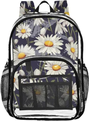senya Transparent School Bag Fresh Daisies Travel Backpack With Water-Resistant PVC Plastic Clear Bagpack