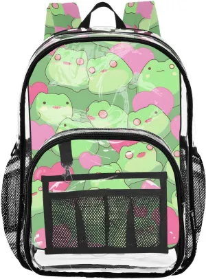 senya Transparent School Bag Frog Pink Hearts Travel Backpack With Water-Resistant PVC Plastic Clear Bagpack