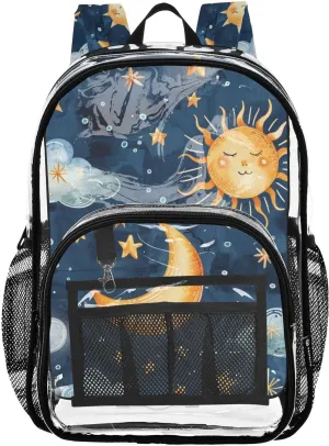 senya Transparent School Bag Glowing Sun Moon Travel Backpack With Water-Resistant PVC Plastic Clear Bagpack