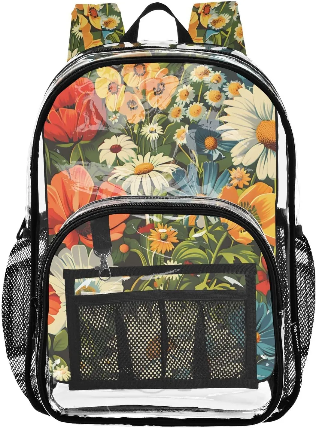senya Transparent School Bag Gorgeous Daisy Travel Backpack With Water-Resistant PVC Plastic Clear Bagpack