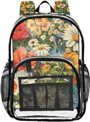 senya Transparent School Bag Gorgeous Daisy Travel Backpack With Water-Resistant PVC Plastic Clear Bagpack
