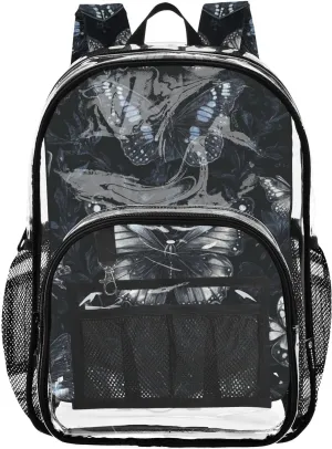 senya Transparent School Bag Gothic Blue Butterflies Travel Backpack With Water-Resistant PVC Plastic Clear Bagpack