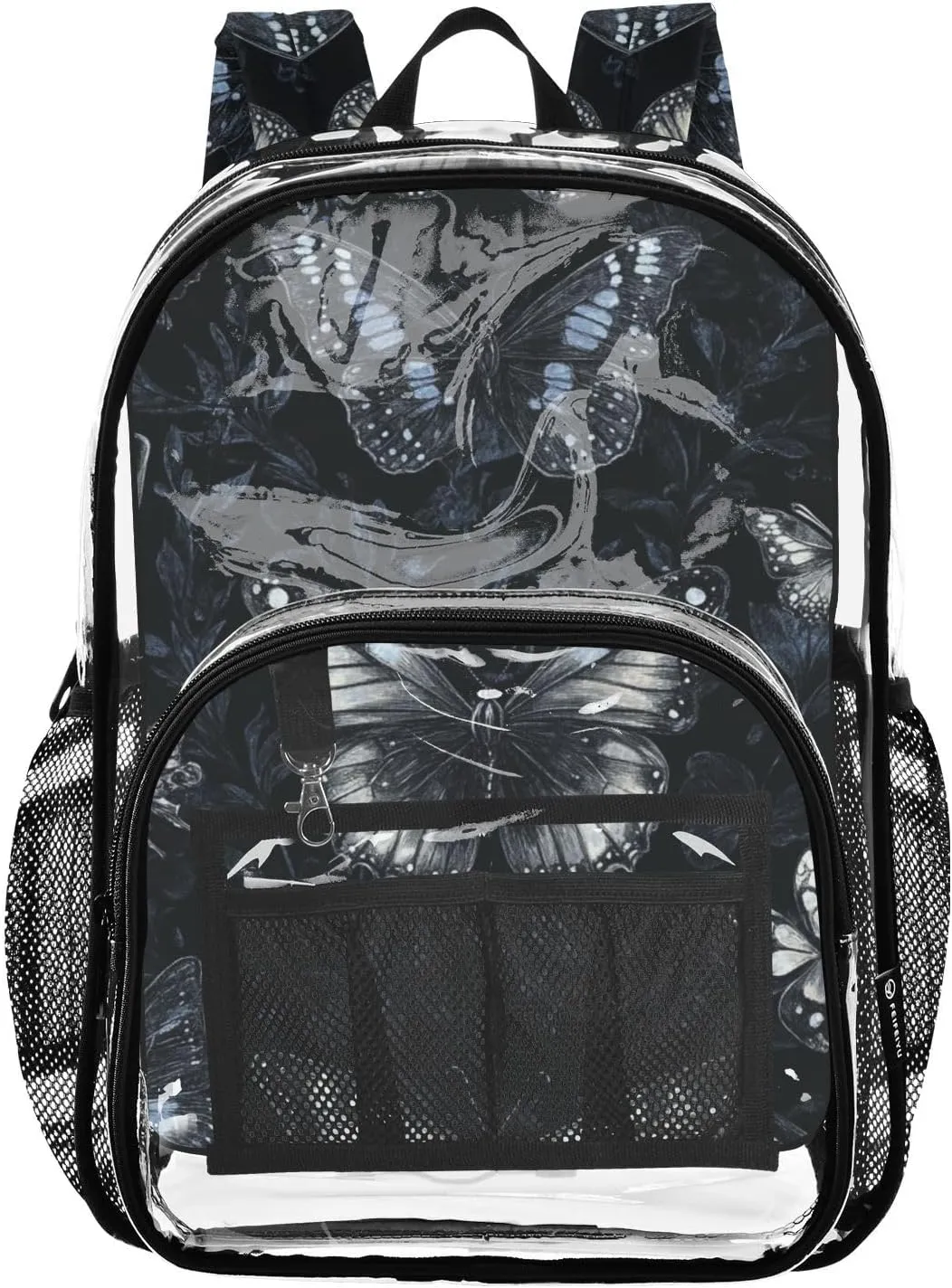 senya Transparent School Bag Gothic Blue Butterflies Travel Backpack With Water-Resistant PVC Plastic Clear Bagpack