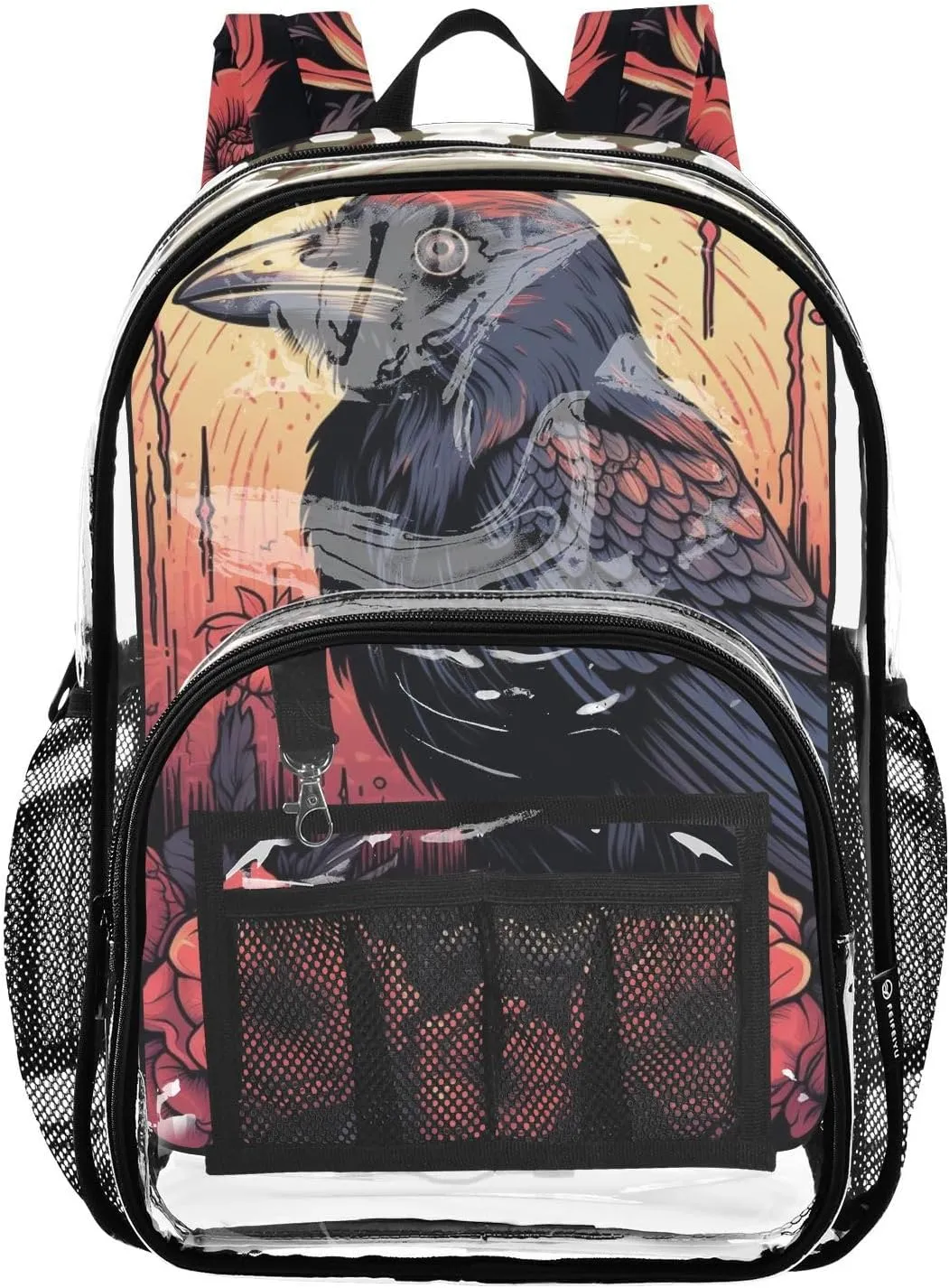 senya Transparent School Bag Gothic Crow Poppies Travel Backpack With Water-Resistant PVC Plastic Clear Bagpack