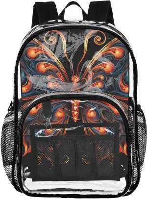 senya Transparent School Bag Gothic Golden Butterfly Travel Backpack With Water-Resistant PVC Plastic Clear Bagpack