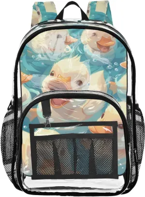 senya Transparent School Bag Grinning Ducks Travel Backpack With Water-Resistant PVC Plastic Clear Bagpack