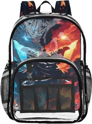 senya Transparent School Bag Ice-fire Dragon Travel Backpack With Water-Resistant PVC Plastic Clear Bagpack