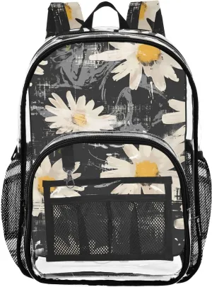 senya Transparent School Bag Ink Daisies Travel Backpack With Water-Resistant PVC Plastic Clear Bagpack